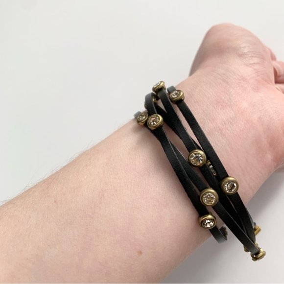 Women's Wrap Bracelet Faux Leather Adjustable Rhinestone Black - Picture 5 of 15